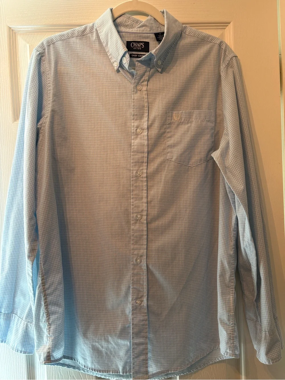 Chaps Light Blue Micro-Gingham Button-Down Shirt M #0026